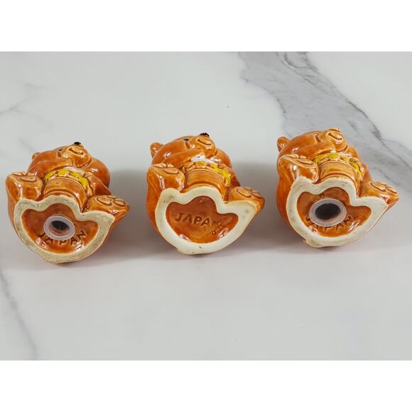 Bear Cub Salt & Pepper Shakers Toothpick Holder 3" Glazed Ceramic 70's Japan Vtg - Picture 13 of 14